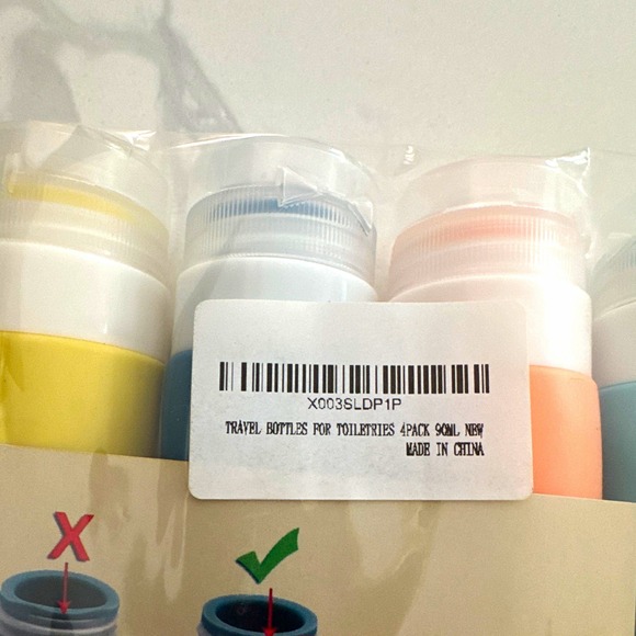 Other - NEW- 2 pkgs Travel Bottles Set 3.4 oz Plastic Multicolor Screw-On Lids Reusable